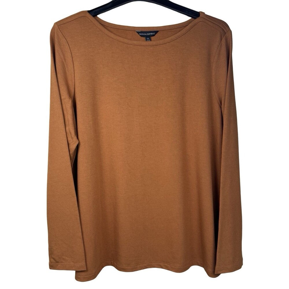 Banana Republic Womens XXL Top Shirt Long Sleeve Boat Neck Rusty Brown 2XL New